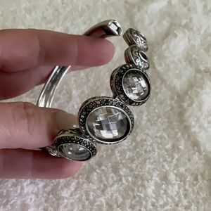 Silver Brighton Bangle Bracelet with Hematite Colored Stones